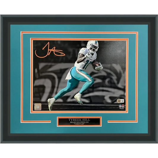 Tyreek Hill autographed Miami Dolphins spotlight peace sign deluxe 11x14 photo framed