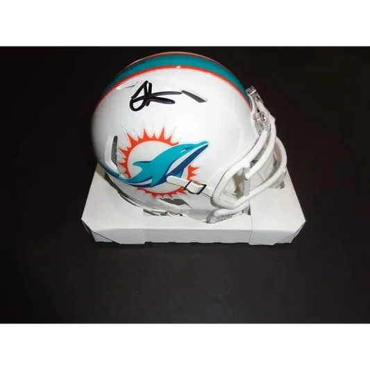 White Miami Dolphins mini helmet with Tyreek Hill autograph and COA for Miami Dolphins fans