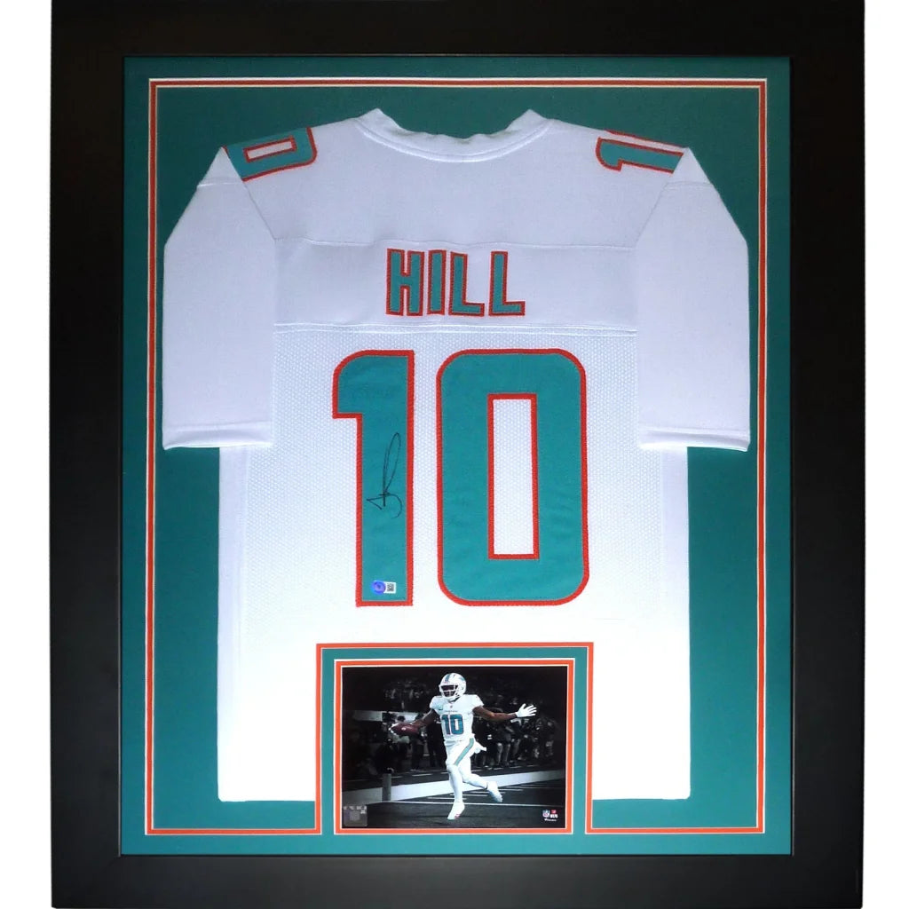 Tyreek Hill signed Miami Dolphins jersey framed in black