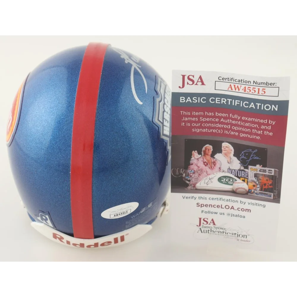 Blue Tyson Herschels Famous 34 mini helmet with red stripe and JSA cert card