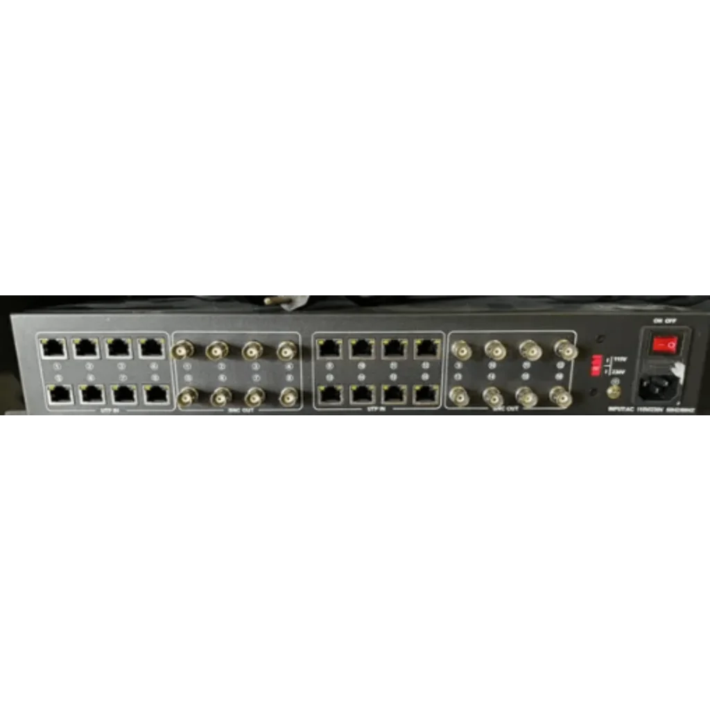 Ultimate 16 Channel HD Video Hub with Power Supply and Ethernet showing network switch with ports