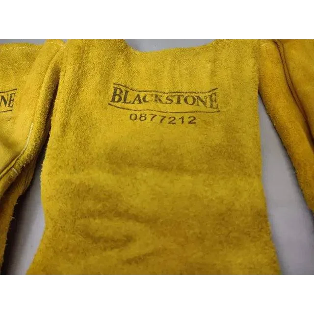 Yellow leather welding sleeves with black lettering from Ultimate Blackstone MIG Welding Gloves Pack