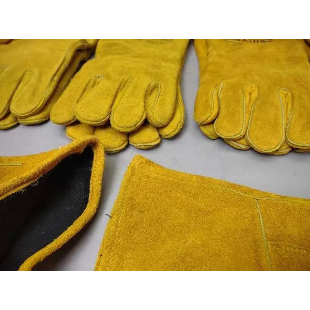 Yellow leather mig welding gloves and sleeves in the Ultimate Blackstone MIG Welding Gloves Protection Pack
