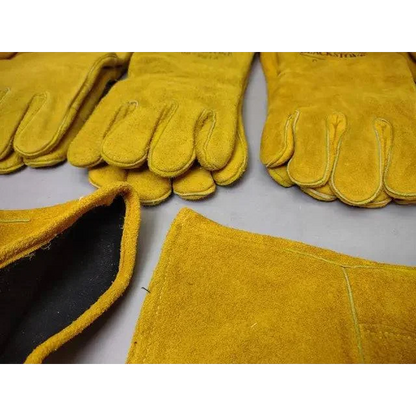 Yellow leather mig welding gloves and sleeves in the Ultimate Blackstone MIG Welding Gloves Protection Pack