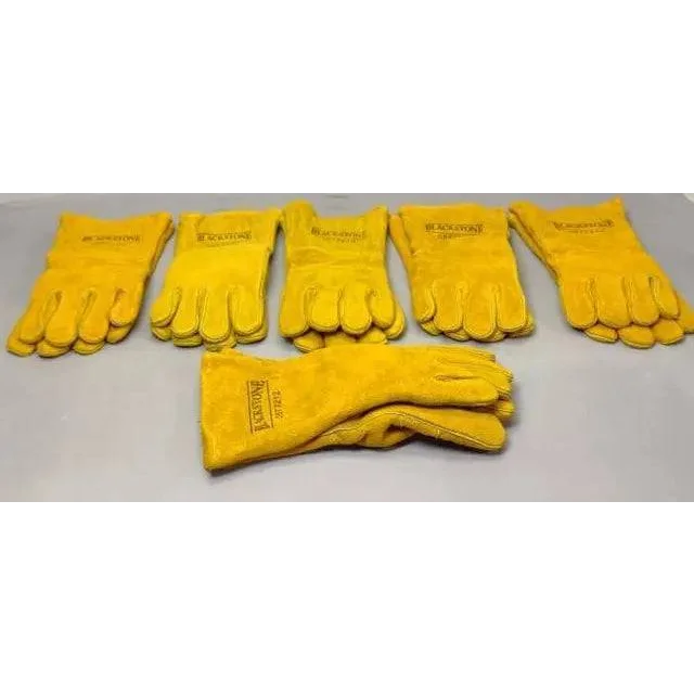 Six pairs of yellow leather MIG welding gloves from the Ultimate Blackstone MIG Welding Gloves Protection Pack