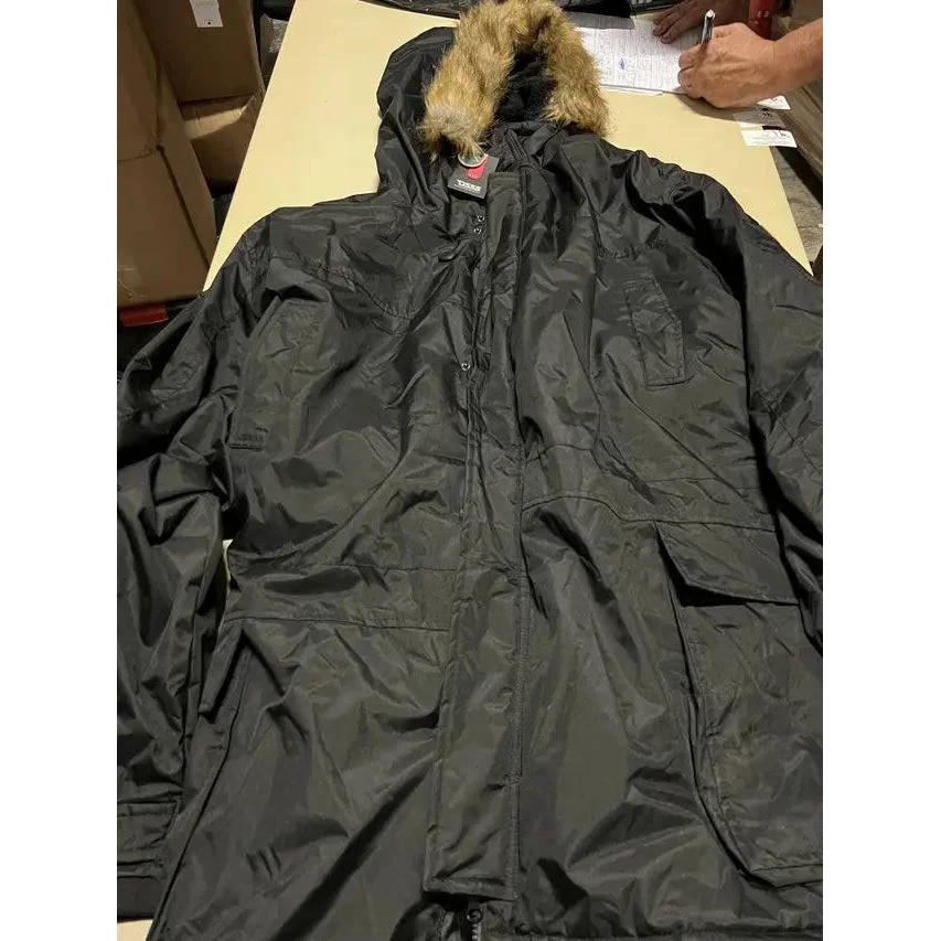 Black winter D-555 Ski Jacket with faux fur hood for cold weather adventures