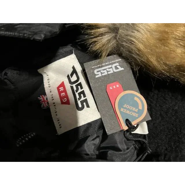 Black D-555 Ski Jacket with Faux Fur Hood and Product Tags for Winter Adventures