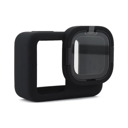 Black protective frame for GoPro HERO8 Black with lens cover in the Hero8 Black Rollcage kit