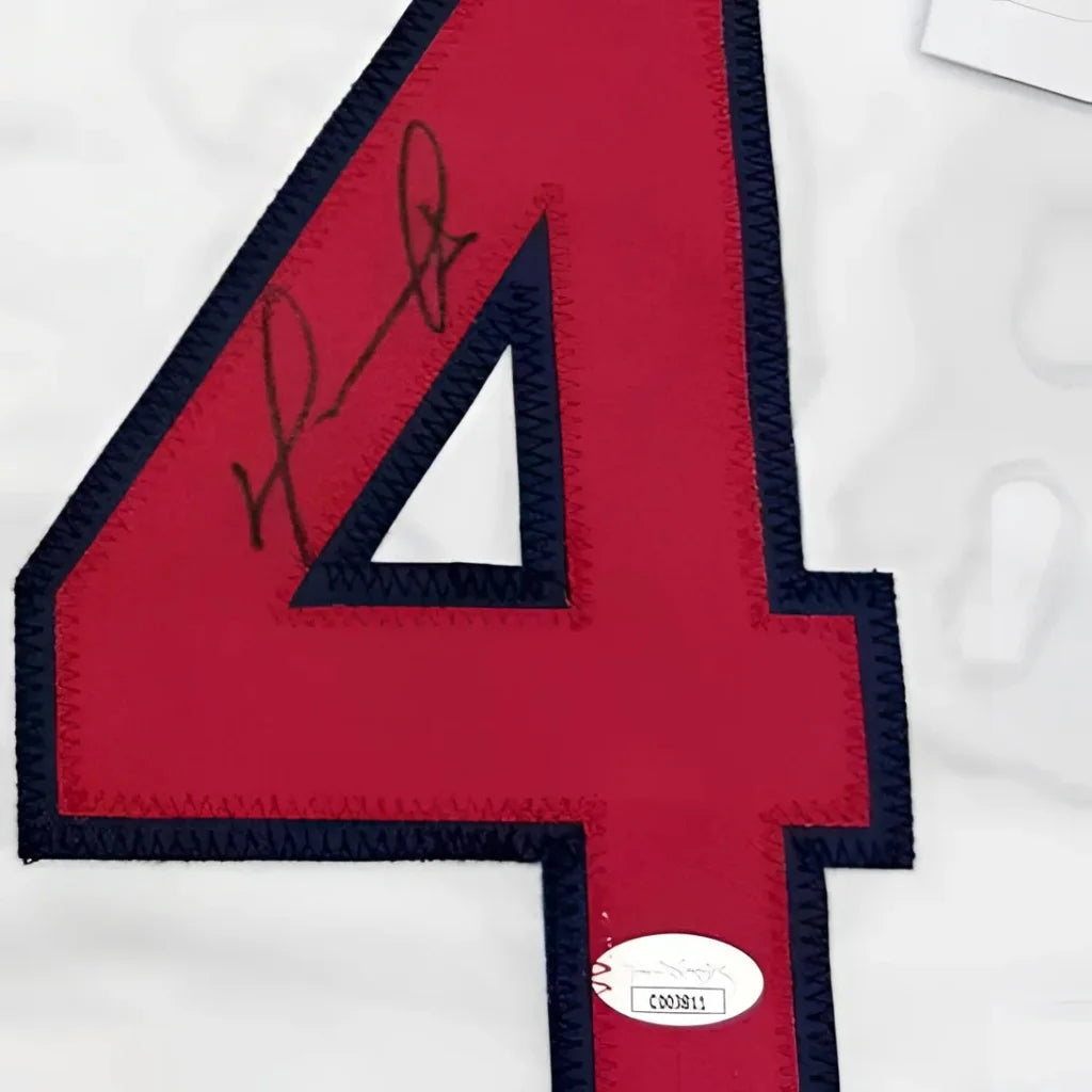 Red and navy blue number 4 sports jersey with autograph for ultimate man cave setup