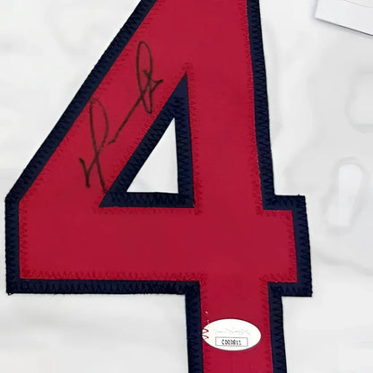Red and navy blue number 4 sports jersey with autograph for ultimate man cave setup
