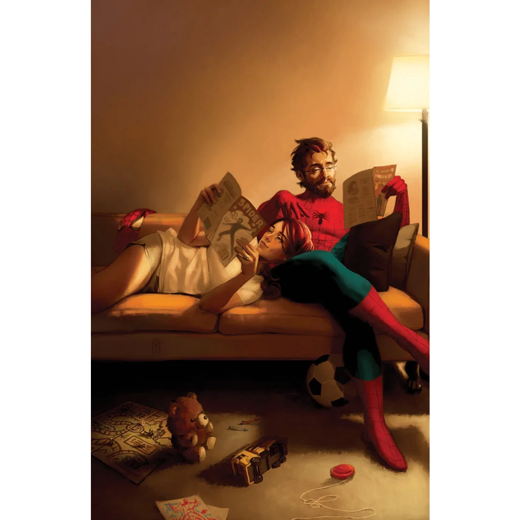 Red and green Spider-Man costume with web pattern nylon fabric from Ultimate Spider-Man 10 Miguel Mercado comic