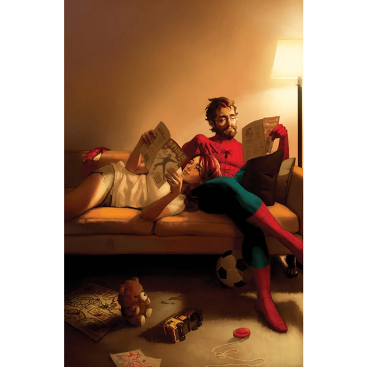 Red and green Spider-Man costume with web pattern nylon fabric from Ultimate Spider-Man 10 Miguel Mercado comic