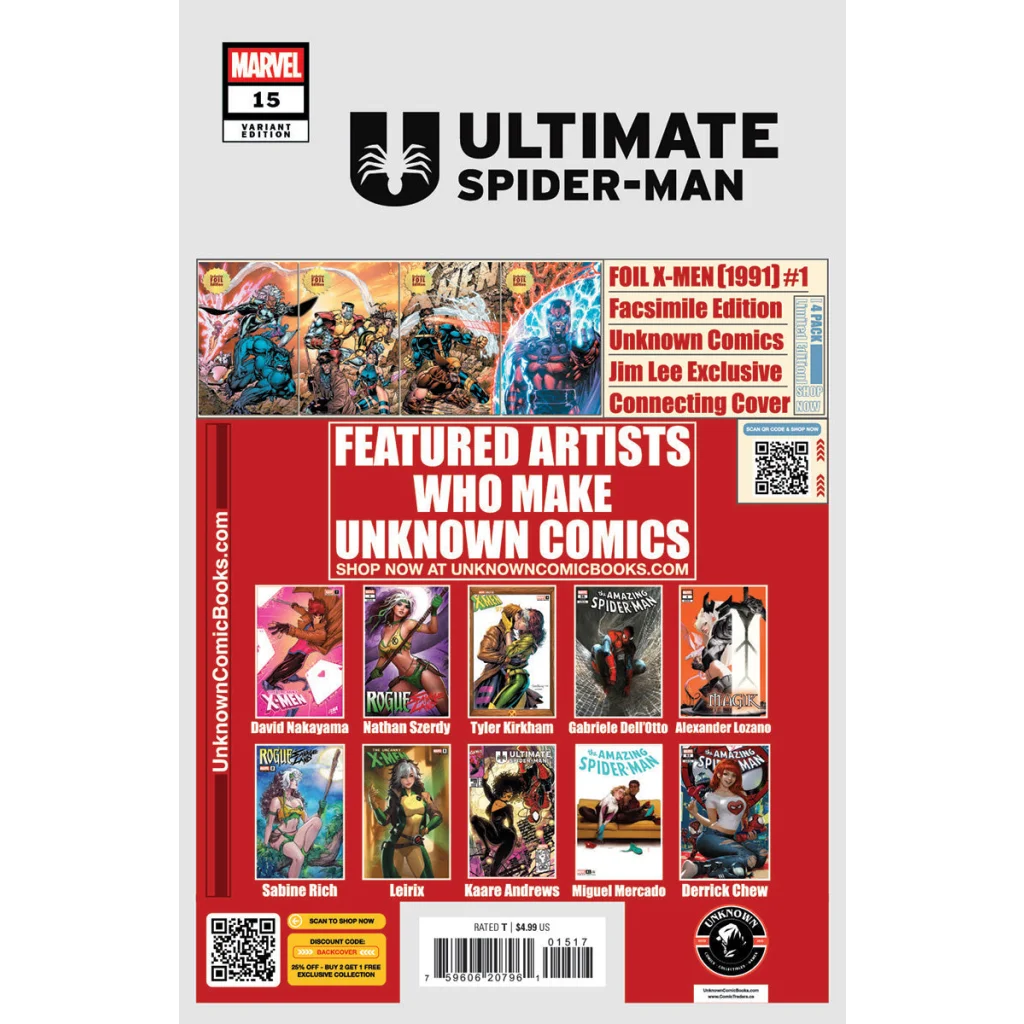 Ultimate Spider-Man Mirka Andolfo exclusive variant cover art with ads for other comics
