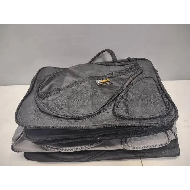 Stack of dark gray borame tennis racket duffle bags with handles and exterior pockets