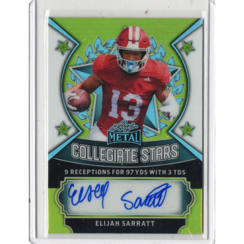 Ultra rare Elijah Sarratt autographed Leaf Metal card 9/9 with green black design