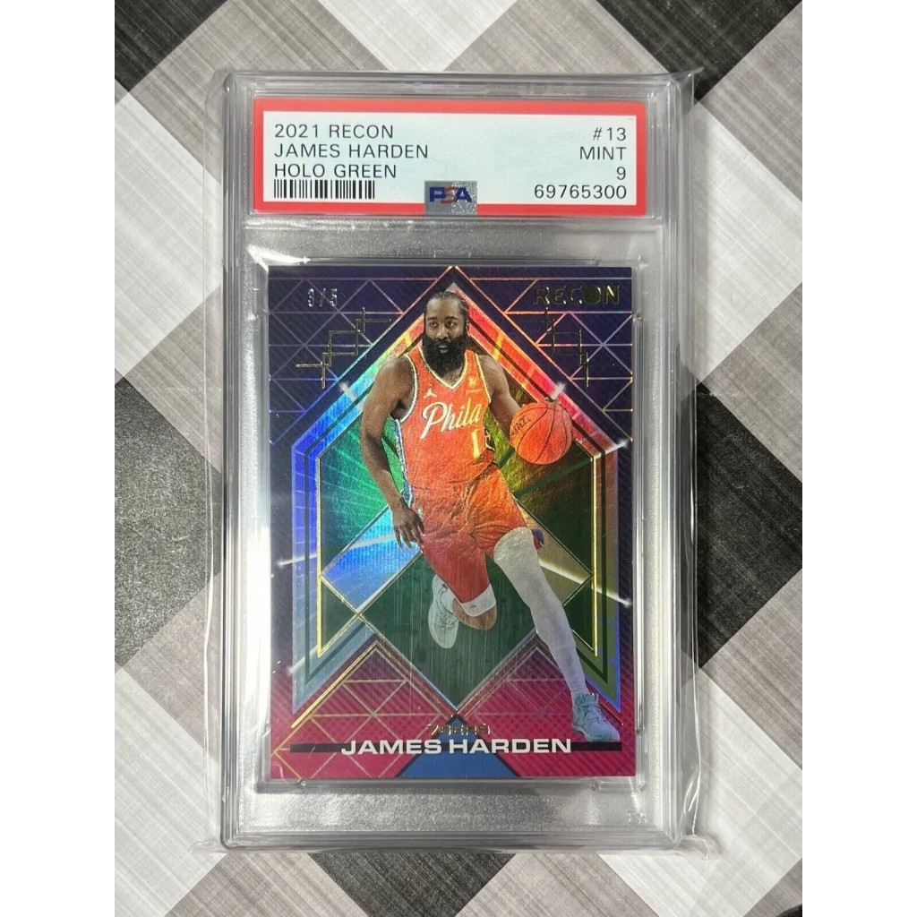 Ultra rare James Harden 2021 recon holo basketball card PSA 9 mint from Prestige Worldwide Collectibles