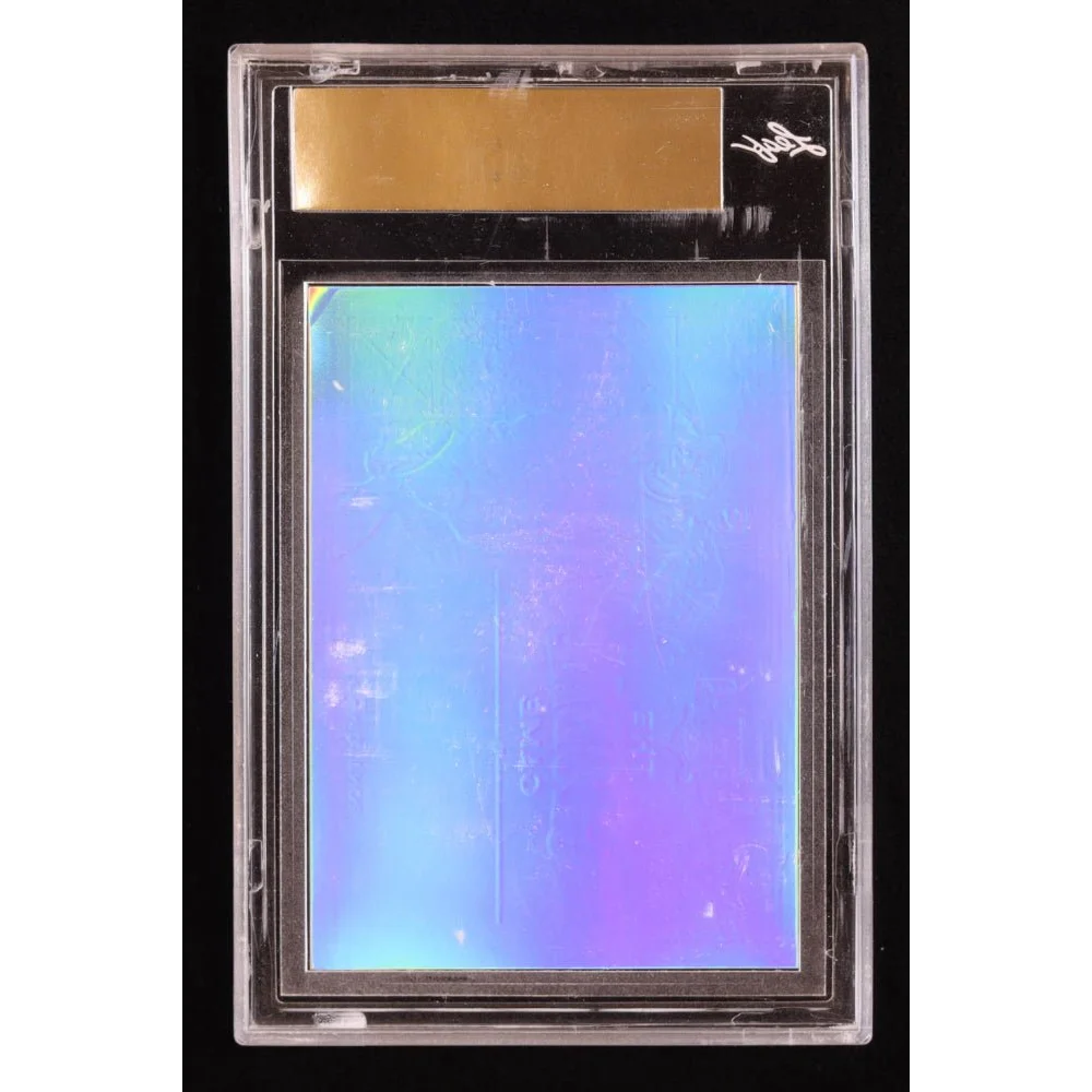 Ultra Rare Ronaldinho 1/1 holographic trading card with a blank gold label graded by Leaf