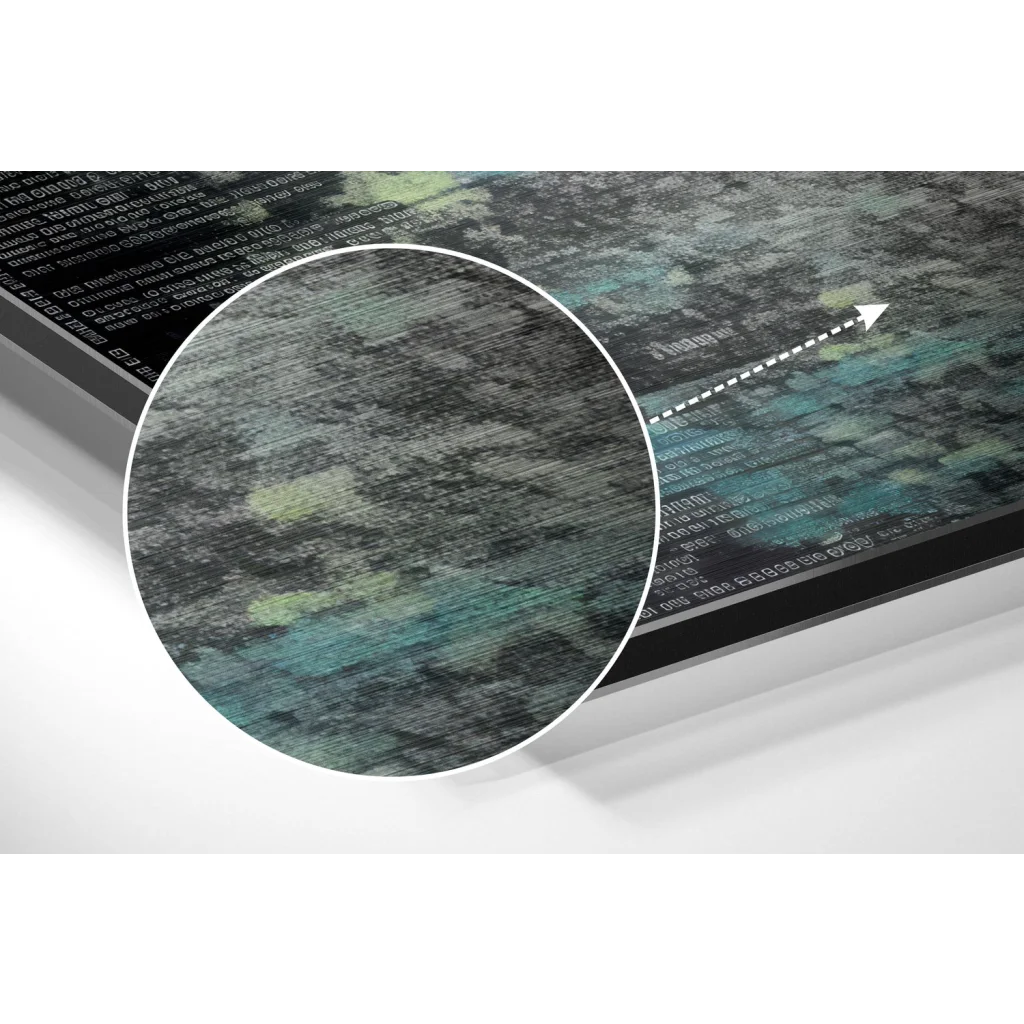 Stunning brushed aluminium dibond abstract art print in teal gray pattern