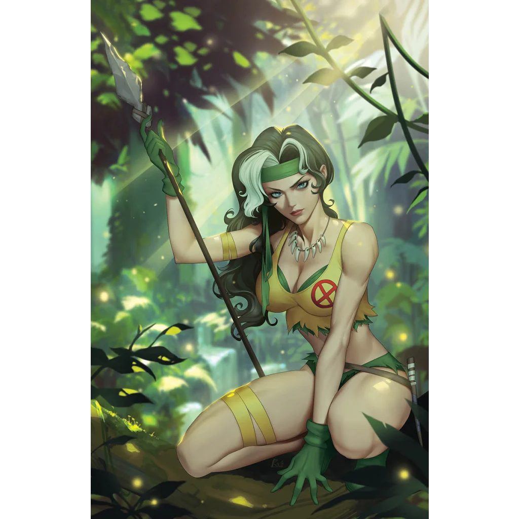 Artistic of a woman with dark hair and white streak in jungle outfit, from Uncanny Avengers unity squad