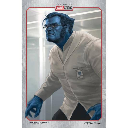 Blue-skinned Beast in lab coat and glasses from UNCANNY X-MEN #1 Marvel Studios comics