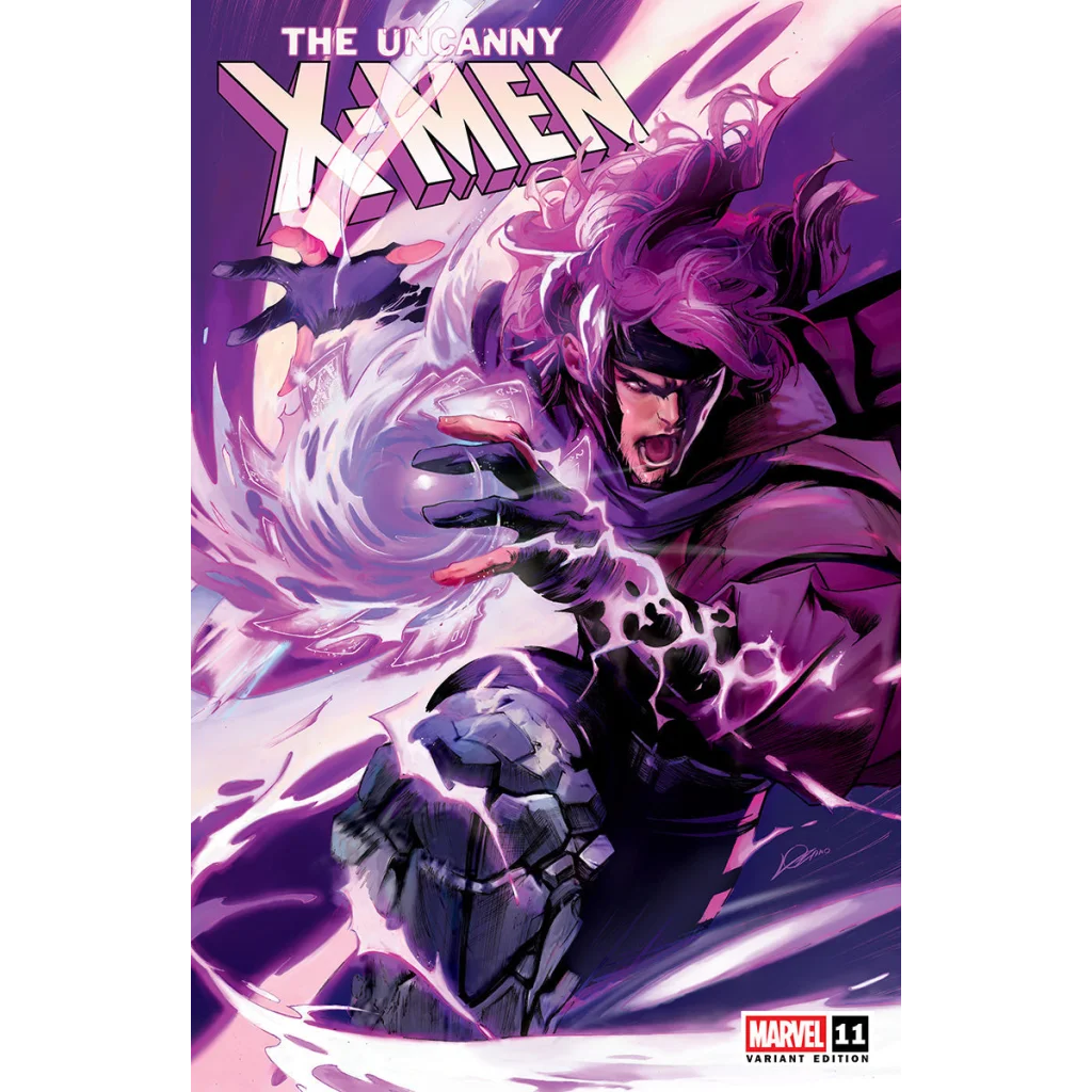 Comic Alexander cover of Gambit from X-Men with purple and white energy by Alexander Lozano