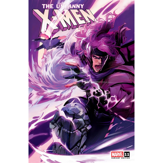 Comic Alexander cover of Gambit from X-Men with purple and white energy by Alexander Lozano