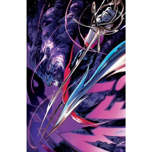 Stylized rapier with basket hilt and red ribbon from Uncanny X-Men Virgin Var by Alexander Lozano