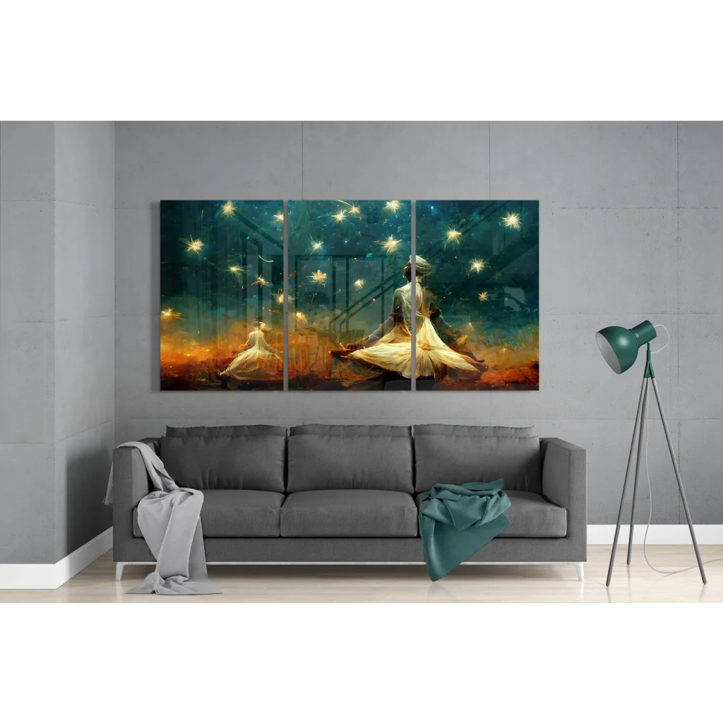 Celestial Dancers Glass Wall Art Triptych Canvas | Modern Wall Art Decor | vintageantiquesgifts.com