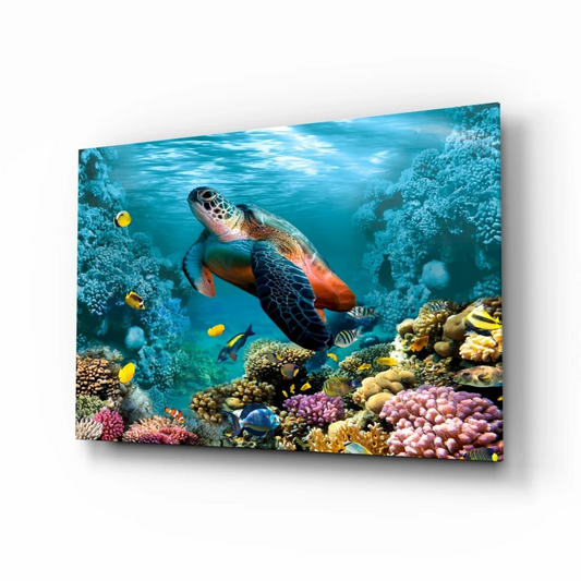 Tropical Sea Turtle Reef Glass Wall Art Canvas Print | Insigneart USA | vintageantiquesgifts.com