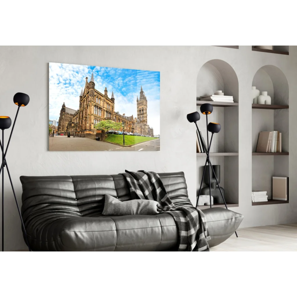 Glasgow University Glass Wall Art Print with Historic Spires | Contemporary Home Wall Art | vintageantiquesgifts.com
