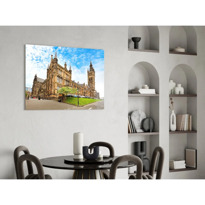 Glasgow University glass wall art print with ornate spires