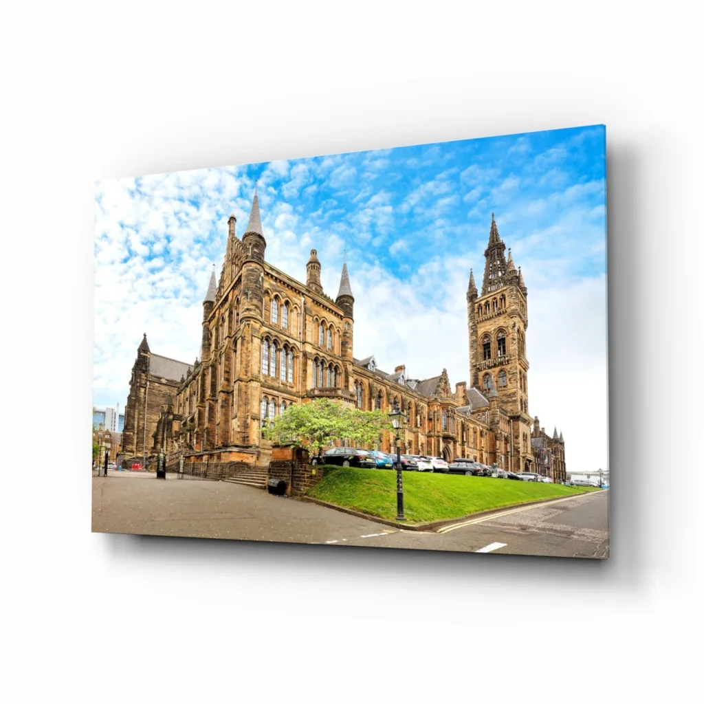 Glasgow University Glass Wall Art Print with Historic Spires | Insigneart USA | vintageantiquesgifts.com