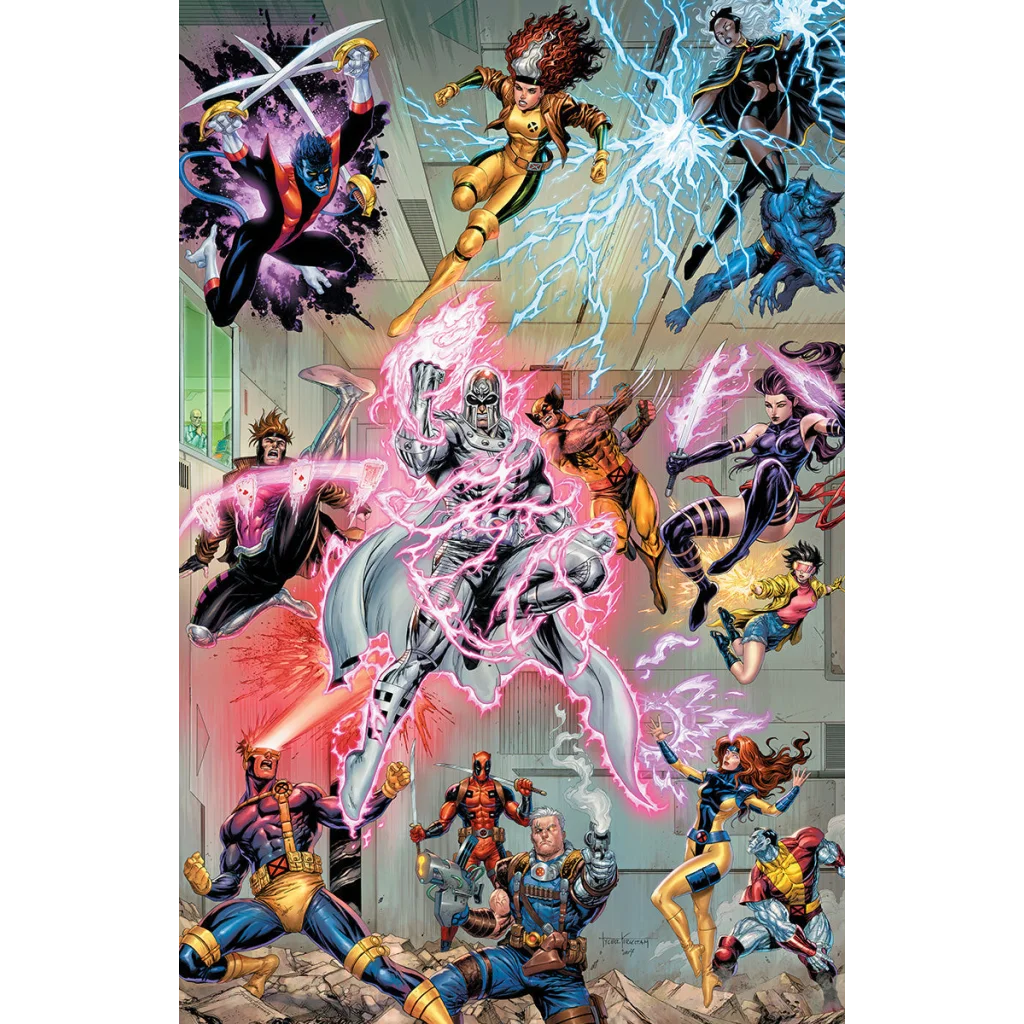 Colorful X-Men Marvel characters in action poses on Unknown Comic Tyler Kirkham cover