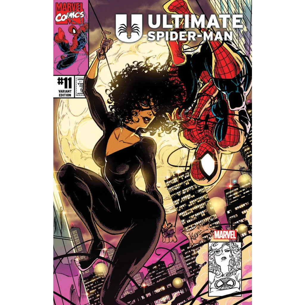 Black Spiderman comic cover with female in sleek black suit for Unknown Comics Kaare Andrews