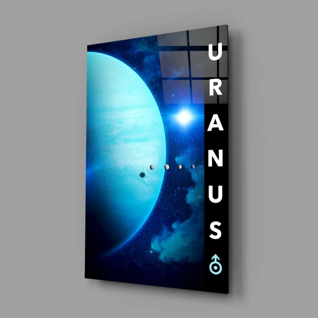 Stunning Uranus glass wall art canvas print with blue planet and celestial design