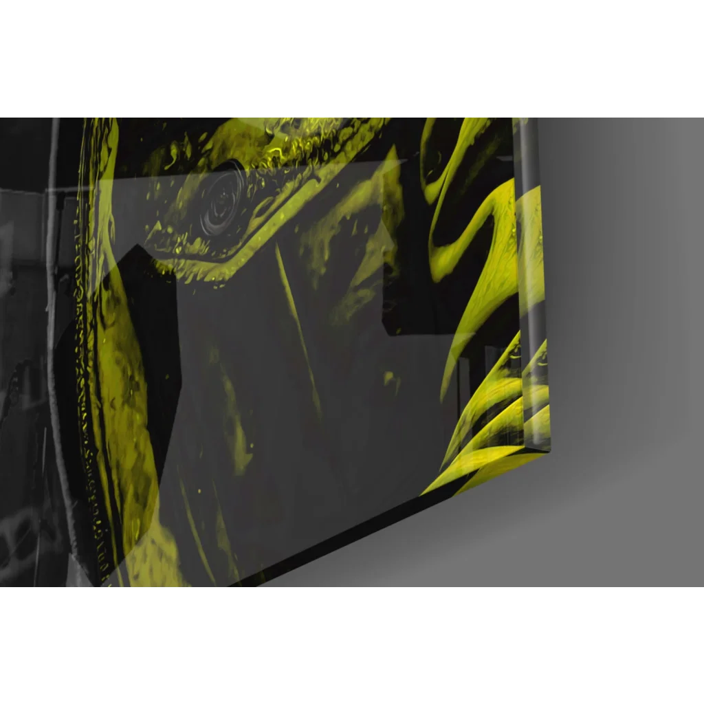 Sleek Urban Gorilla glass wall art with swirling black yellow design