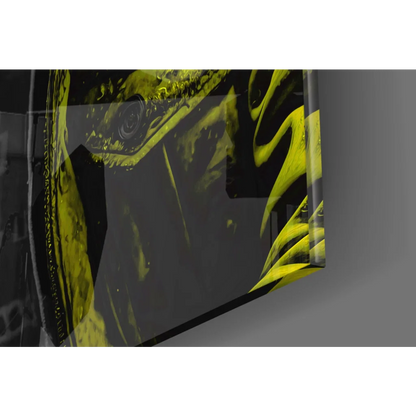 Sleek Urban Gorilla glass wall art with swirling black yellow design