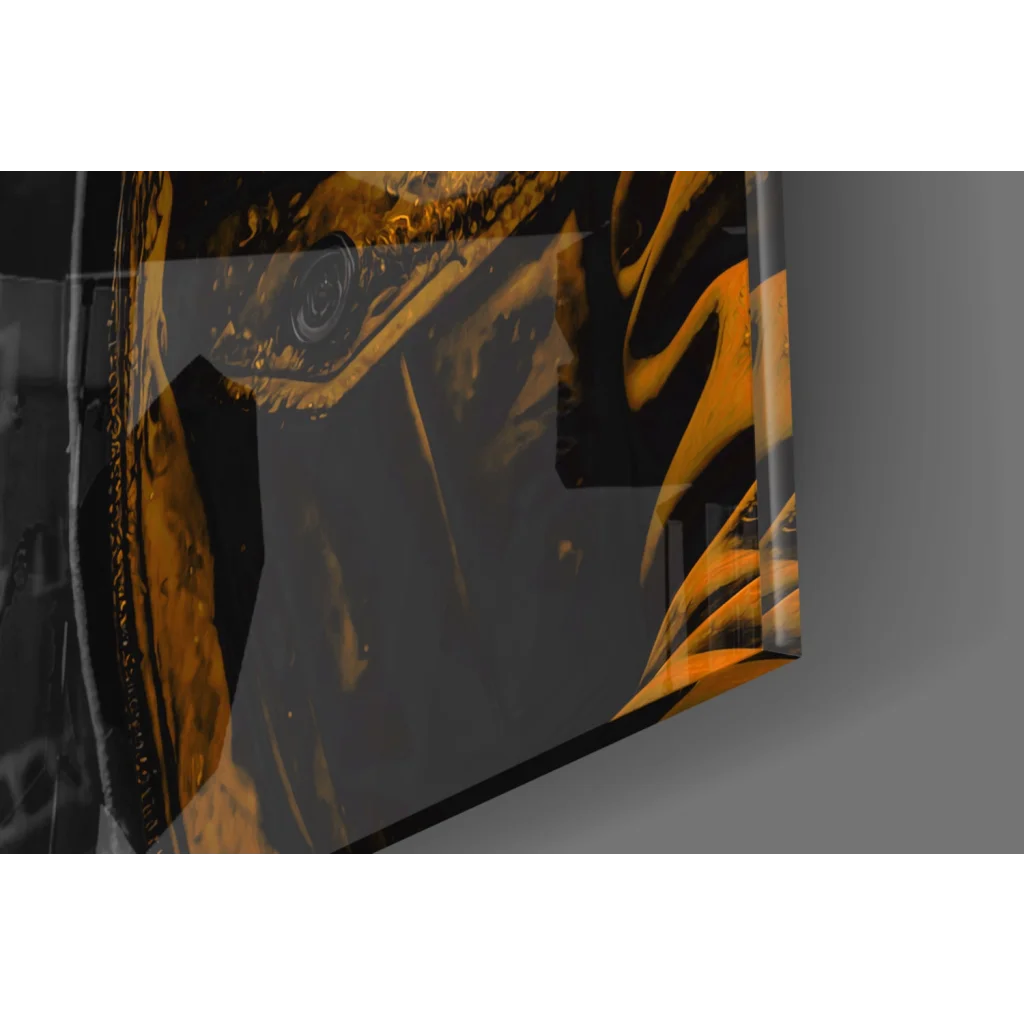 Sleek Urban Gorilla glass wall art in gold-black abstract design