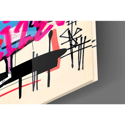 Peppa Pig graffiti street art canvas wall art in pink, black, red on cream