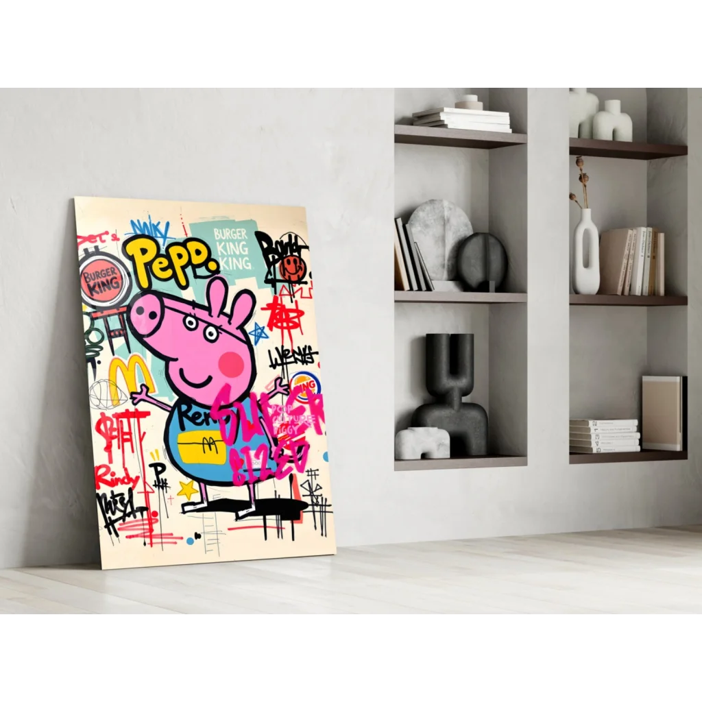 Peppa Pig graffiti wall art canvas with Burger King tags
