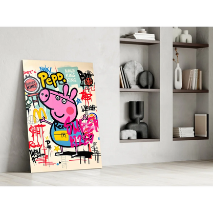 Peppa Pig graffiti wall art canvas with Burger King tags