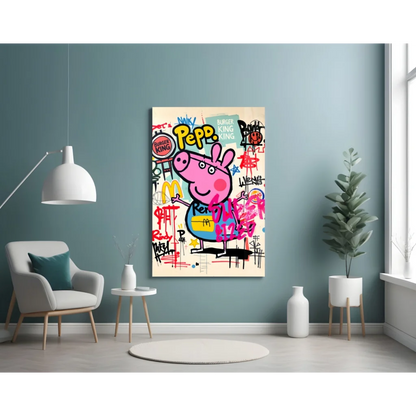 Peppa Pig Graffiti Street Art Canvas Wall Art | Contemporary Home Wall Art | vintageantiquesgifts.com