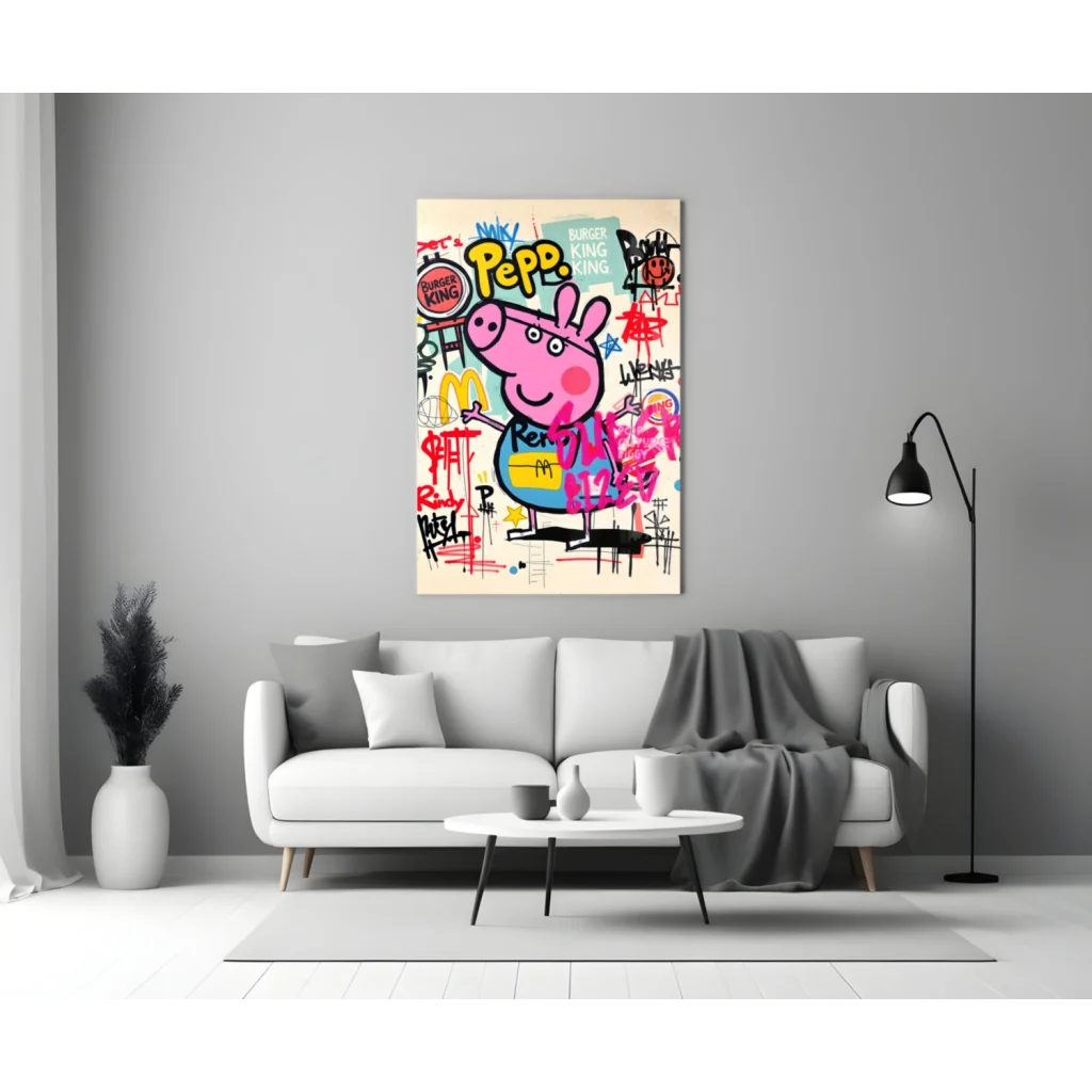 Peppa Pig Graffiti Street Art Canvas Wall Art | Modern Wall Art Decor | vintageantiquesgifts.com
