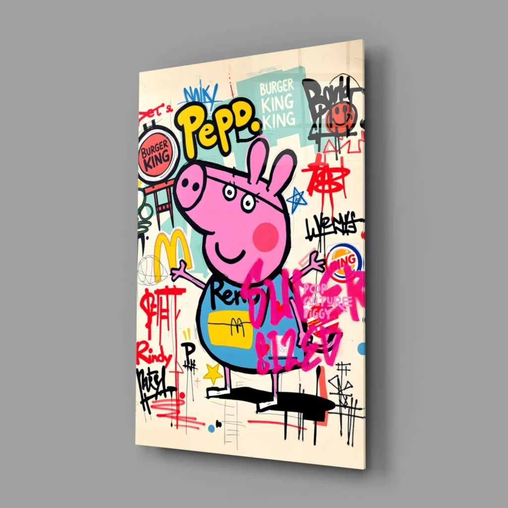Peppa Pig Graffiti Street Art Canvas Wall Art | Glass Wall Art Print | vintageantiquesgifts.com