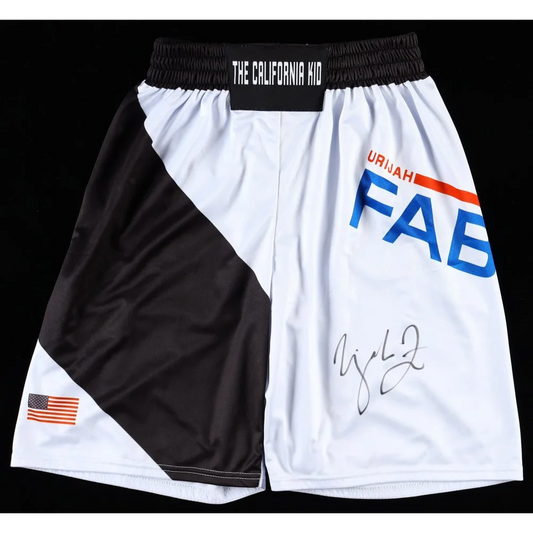 White and black Urijah Faber WEC Featherweight Championship signed MMA shorts