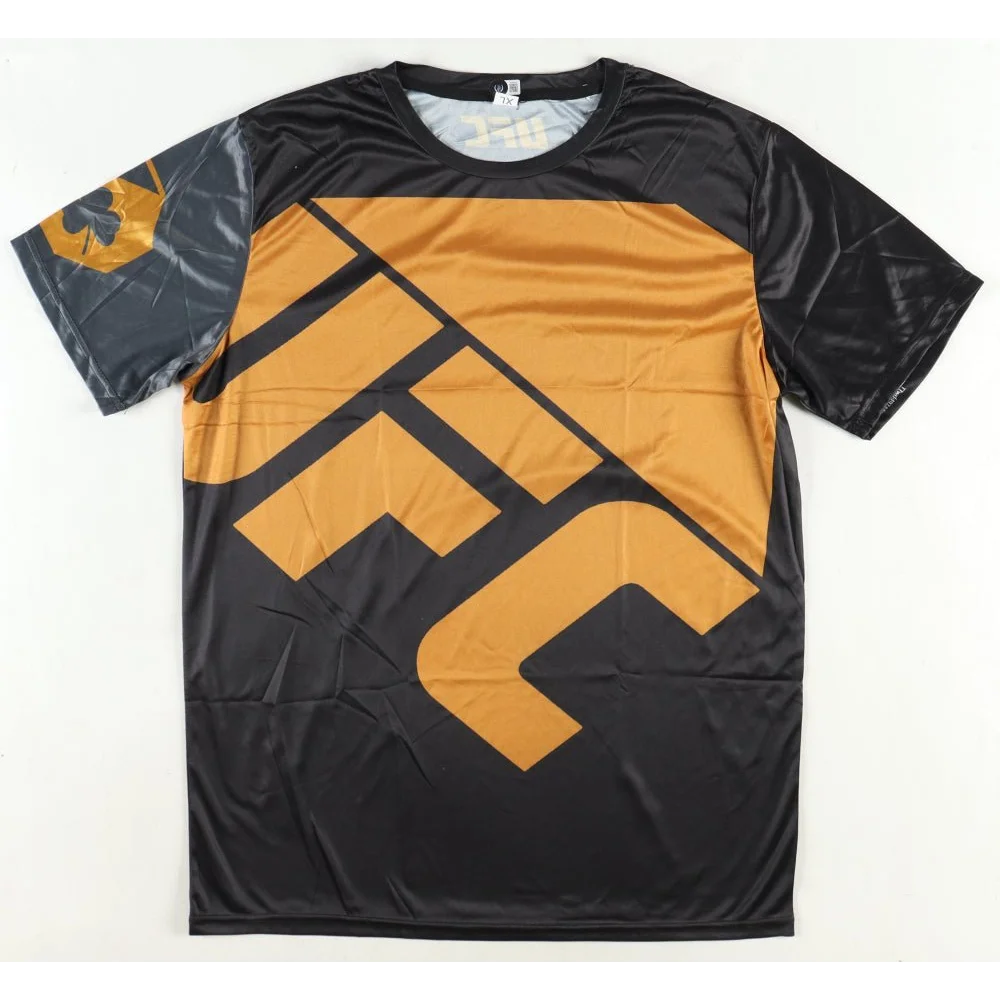 Black and orange Uros Medic UFC shirt with geometric pattern and Beckett Authentication
