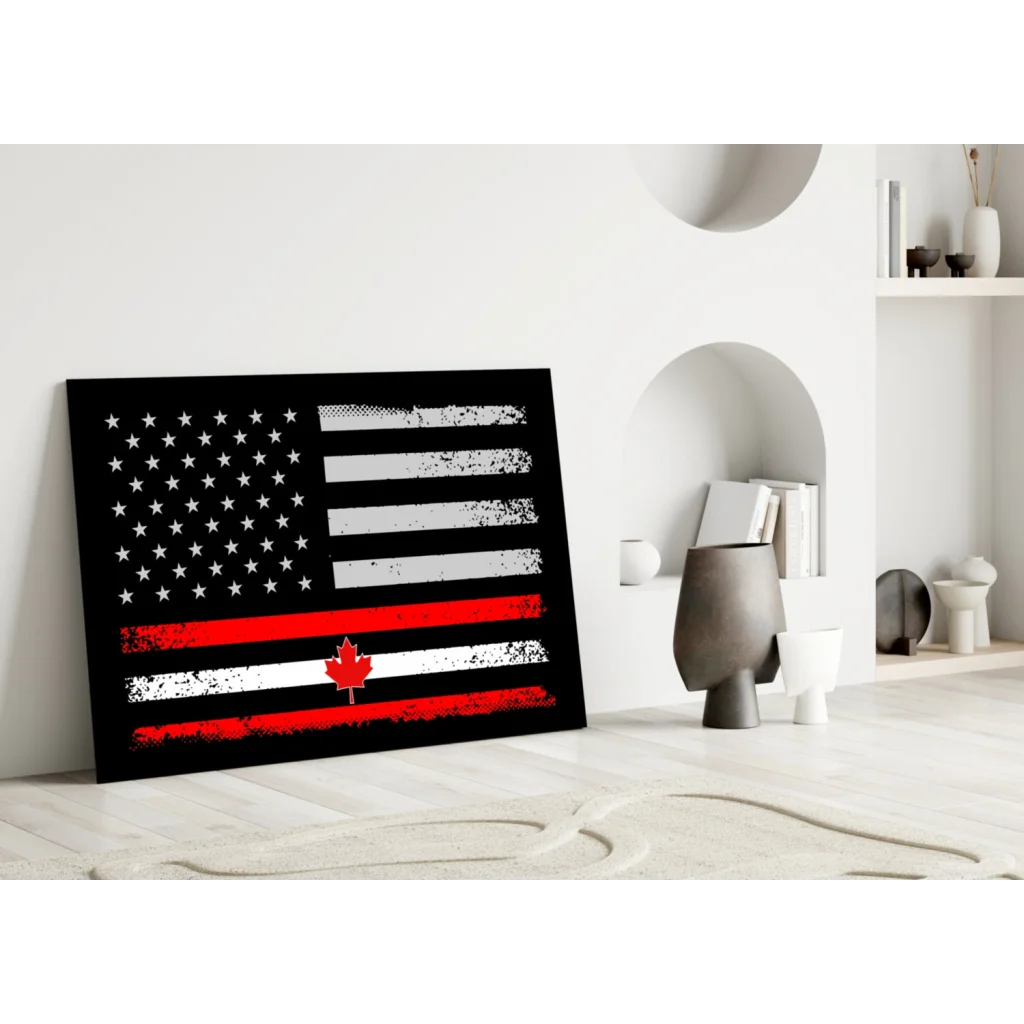 Canadian American Flag Canvas Wall Art Black Red Print | Modern Wall Art Decor | vintageantiquesgifts.com