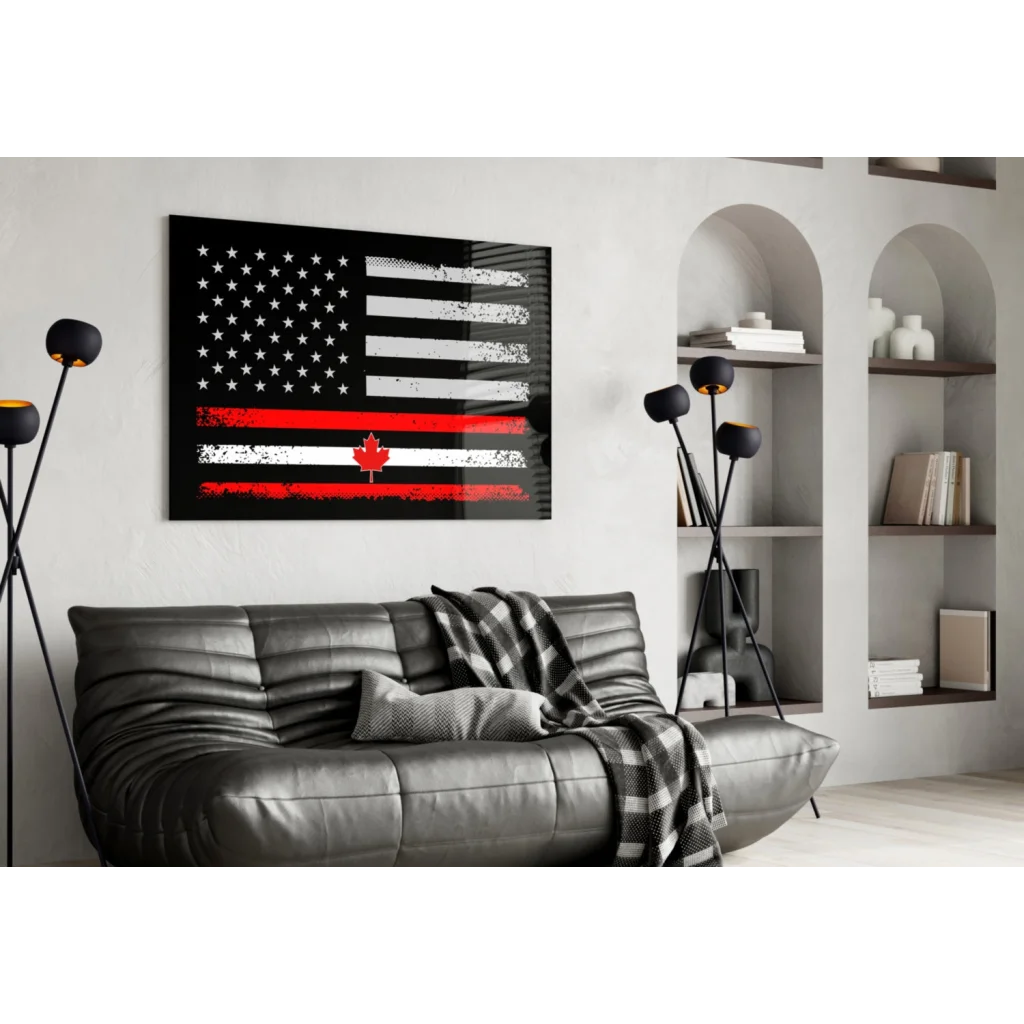 Canadian American Flag Canvas Wall Art Black Red Print | Contemporary Home Wall Art | vintageantiquesgifts.com