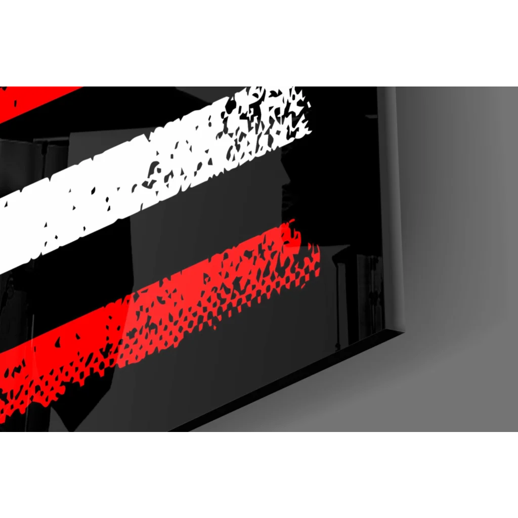 Sleek Canadian American flag wall art in bold red white stripes on black canvas