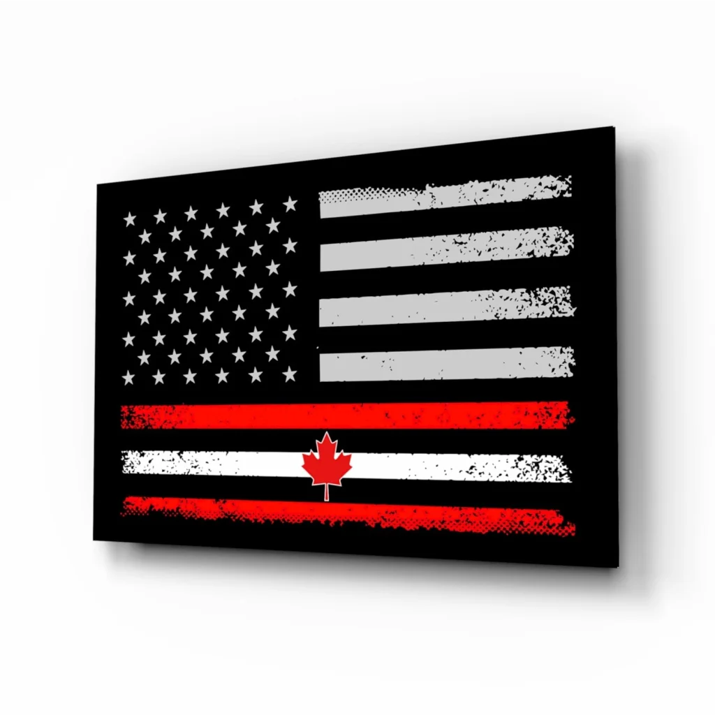 Canadian American Flag Canvas Wall Art Black Red Print | Insigneart USA | vintageantiquesgifts.com